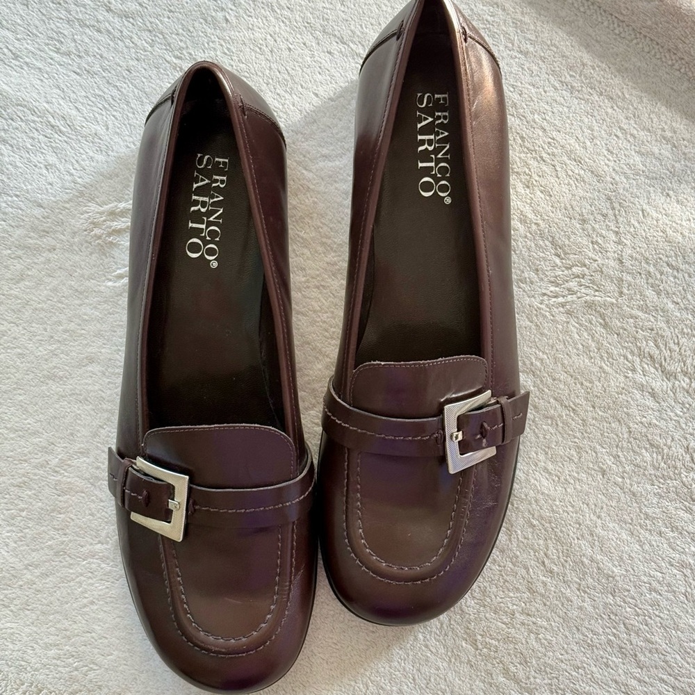 Franco Sarto Dark Brown Leather Loafers with Buckle Accent SIZE 12 * Worn Once *